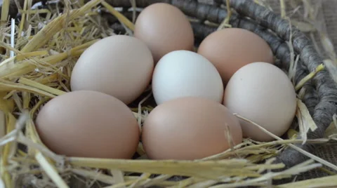 Eggs in the wicker basket closeup Video stock 43803149