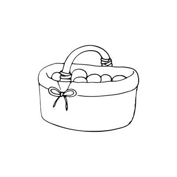 Eggs in a wicker basket. Hand-drawn easter illustration, isolated on white .. Stock Illustration