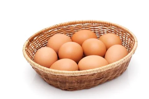 Eggs in a wicker basket Stock Photos