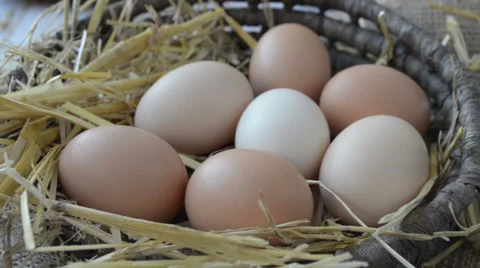Eggs in the wicker plate Stock Footage 43803402