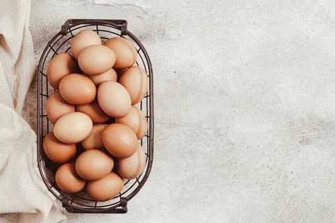 Eggs in wired basket with copy space Fotos de archivo