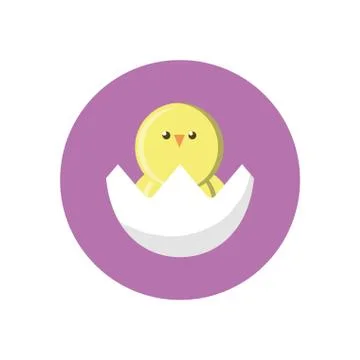 Eggshell with cute little chicken, block style icon イラスト素材