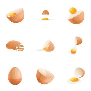 Eggshell icon set, cartoon style Stock Illustration