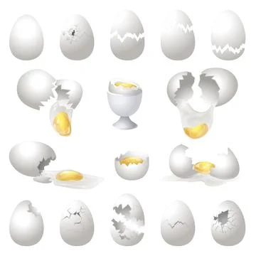 Eggshell icons set cartoon . Broken egg 스톡 일러스트