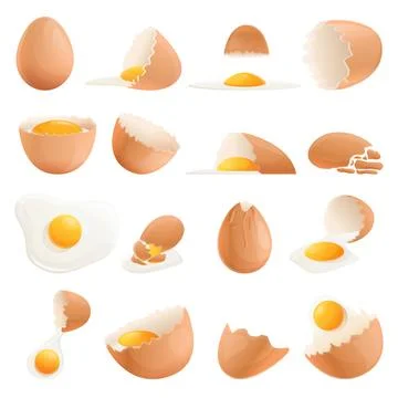 Eggshell icons set, cartoon style Stock Illustration
