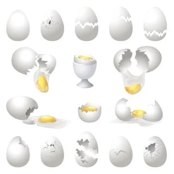 Eggshell icons set cartoon vector. Broken egg Stock Illustration
