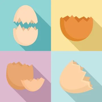 Eggshell icons set, flat style Stock Illustration