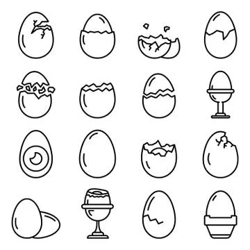 Eggshell icons set, outline style Stock Illustration