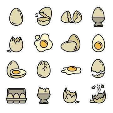 Eggshell icons set, outline style Stock Illustration