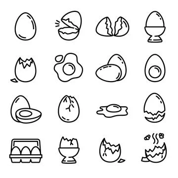 Eggshell icons set, outline style Stock Illustration