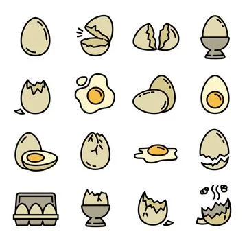 Eggshell icons set, outline style Stock Illustration