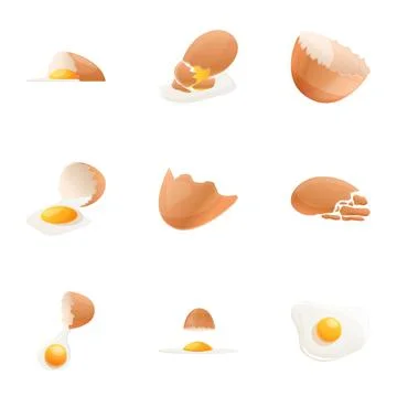 Eggshell product icon set, cartoon style 스톡 일러스트