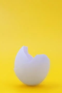 Eggshell on a yellow background. Broken cracked egg. Easter, birth Stock Photos