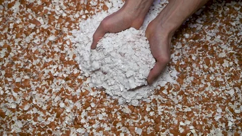 Eggshells in the hands of a farmer. Stock Footage 336974699