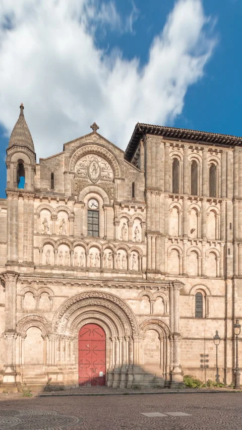 Eglise Abbatiale Sainte-Croix timelapse hyperlapse, Romanesque church Stock Footage 321891328