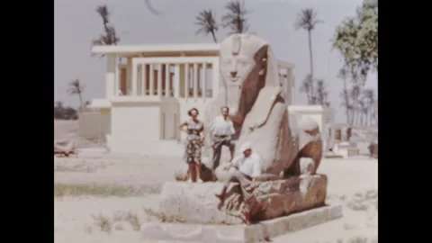 Egypt 1960s, Sphinx of Memphis view with tourists in Menfi Stock Footage 284490948