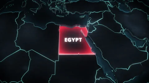 Egypt 3D Map Highlighted In Glowing Red Over Dark Cartography Stock Footage 339802002