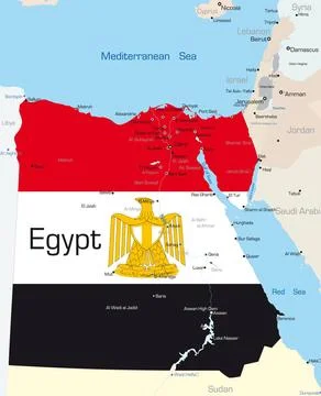 Egypt Abstract vector color map of Egypt country colored by national flag ... Stock Photos