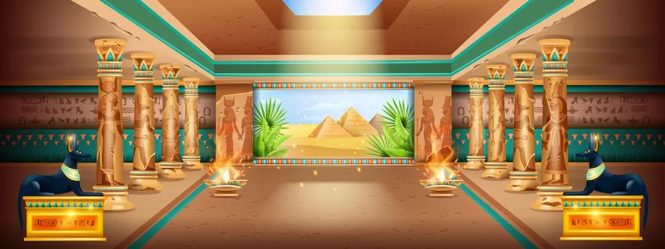 Egypt ancient temple background, vector palace illustration, column Stock Illustration