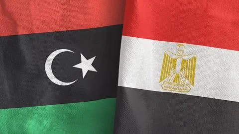 Egypt and Libya two flags textile cloth 3D rendering Stock Illustration