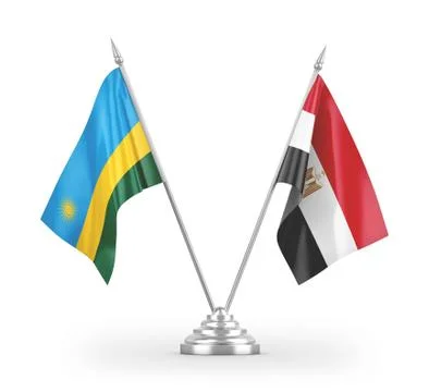 Egypt and Rwanda table flags isolated on white 3D rendering Stock Illustration