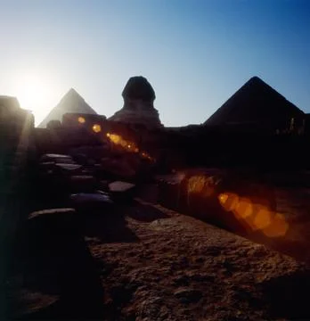 Egypt, backlit view of the sphinx Stock Photos