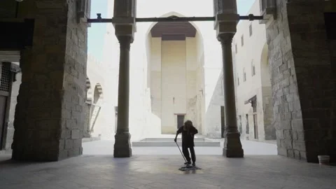 Egypt Cairo Mosque Cleaner Stock Footage 165529342