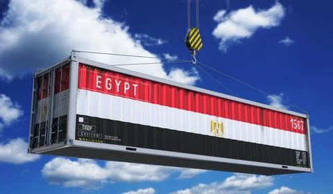 Egypt - cargo container hanging on crane for international trade and logist.. Stock Illustration