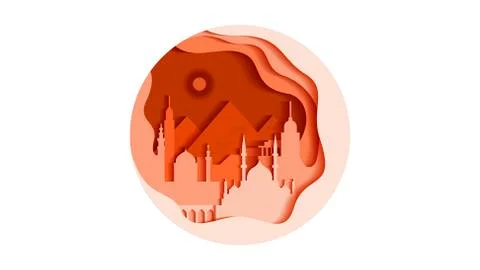 Egypt circle icon flat style architecture buildings monuments town city country Ilustración de archivo