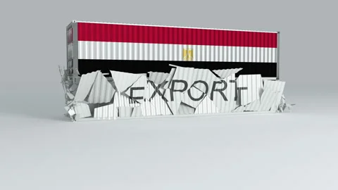 Egypt container with the flag falls on top of a container labeled EXPORT Stock Footage 124446418