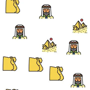 Egypt Country Monument Excursion Vector Seamless Pattern Stock Illustration