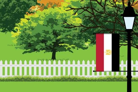 Egypt Day Trees Lamp Vector Illustration Stock Illustration