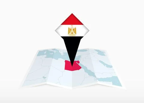 Egypt is depicted on a folded paper map and pinned location marker with fla.. Stock Illustration
