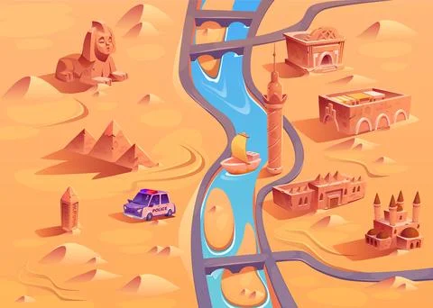 Egypt desert map background for game level scene Stock Illustration