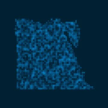 Egypt dotted glowing map. Shape of the country with blue bright bulbs. Vect.. イラスト素材