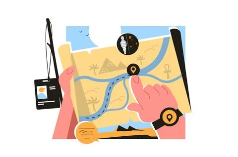 Egypt explore map with pin location tag イラスト素材