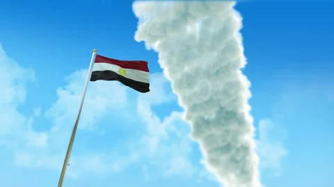 Egypt Flag 3D Render Animation on Pole with Fighter Jets Smoke Trails in Blu Stock-Footage 333254476