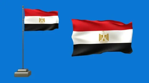 An Egypt flag flutters on a moving pole, while the other stays still, gentl.. Video stock 317611841