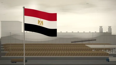 Egypt Flag Flying Over Paper Mill Log Yard seamless loop Stock Footage 345379151