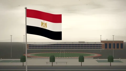 Egypt Flag Flying Over School Campus Running Track seamless loop Stock Footage 345380522