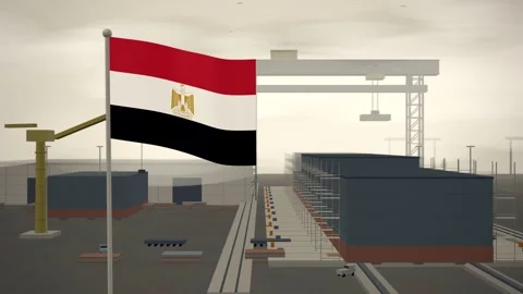 Egypt Flag Flying Over Shipyard Building Berth Gantry seamless loop Vídeos de archivo 345138413