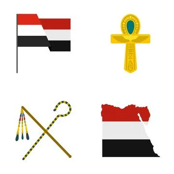 Egypt flag map ankh crook flail icons Illustrazione stock