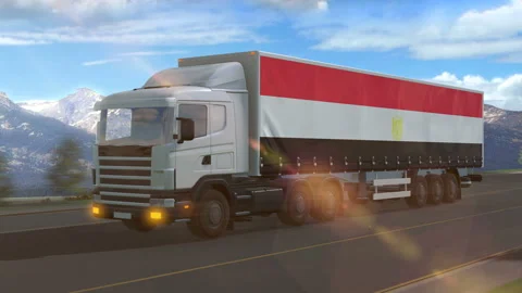 Egypt flag shown on the side of a large truck Stock Footage 122098802