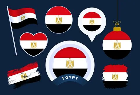 Egypt flag vector collection. big set of national flag design elements in dif Stock Illustration