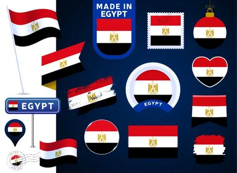 Egypt flag vector collection. big set of national flag design elements in dif Stock Illustration