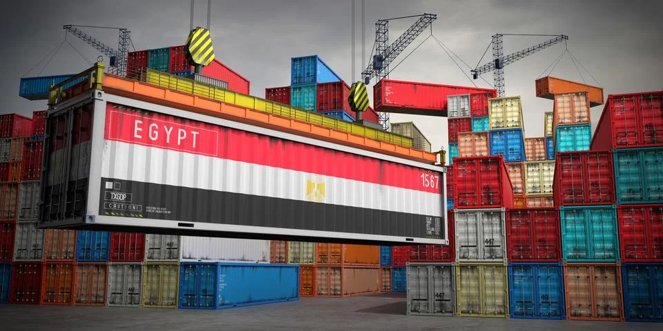 Egypt - freight container in cargo terminal - 3D illustration Stock Illustration