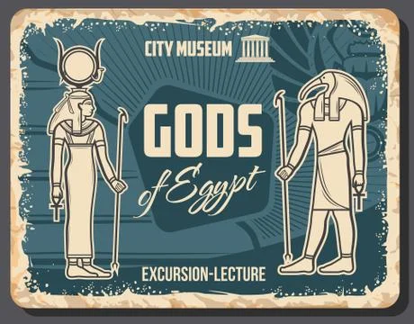 Egypt Gods vector poster with Thoth and Hathor Stock Illustration