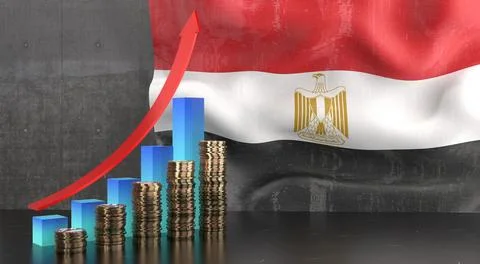 Egypt - growth chart and national flag - 3D illustration Stock Illustration