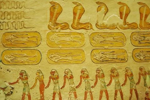 Egypt Hieroglyphics in Valley of Kings. Stock Photos