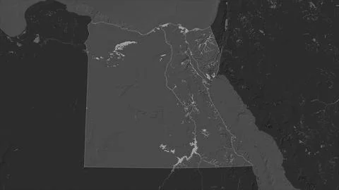 Egypt highlighted on a Bilevel elevation map with lakes and rivers 库存插图